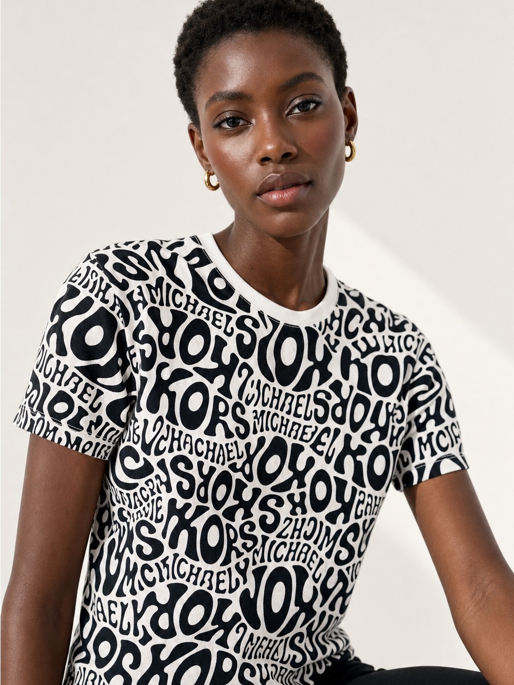 Michael Kors Women’s T-Shirt | All-Over Logo Print | 100% Cotton | Size L |